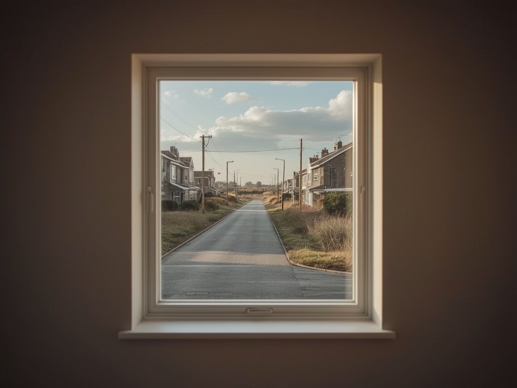 woonkamer in Middenmeer met uitzicht door helder kunststof raamkozijn naar straat met weiland op de achtergrond