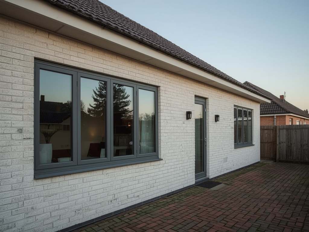Landelijke vrijstaande woning in Sint Maartensvlotbrug voorzien van stijlvolle antracietkleurige kunststof kozijnen met houtnerf