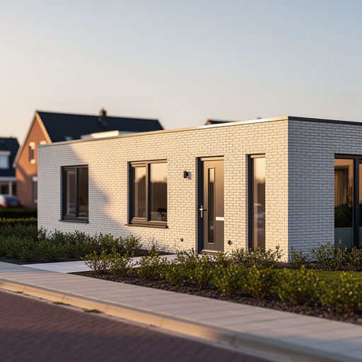 vrijstaande bungalow in Breezand met antraciet grijze kunststof kozijnen en lichte gevel