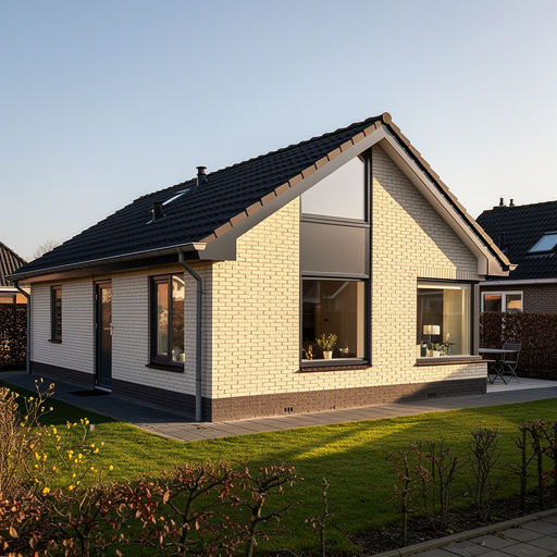 vrijstaande bungalow in Julianadorp met antraciet grijze kunststof kozijnen en lichte gevel